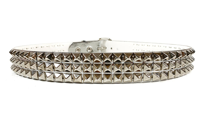 BT104P-SILVER  3 ROW PYRAMID STUDDED  BELT