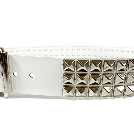 BT104P-WHT PATENT WHITE  3 ROW PYRAMID STUDDED  BELT