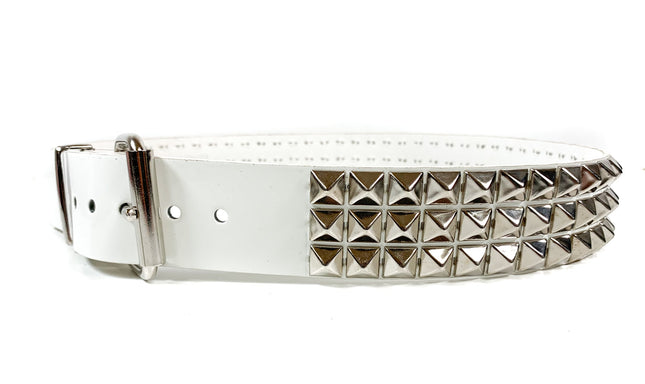 BT104P-WHT PATENT WHITE  3 ROW PYRAMID STUDDED  BELT