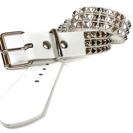 BT104P-WHT PATENT WHITE  3 ROW PYRAMID STUDDED  BELT
