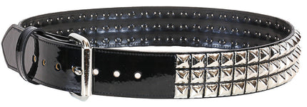 BT104P-BLK PATENT BLACK 3 ROW PYRAMID STUDDED  BELT