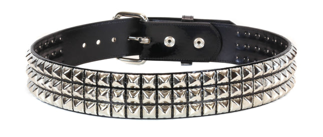 BT104P-BLK PATENT BLACK 3 ROW PYRAMID STUDDED  BELT