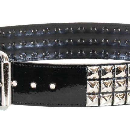 BT104P-BLK PATENT BLACK 3 ROW PYRAMID STUDDED  BELT