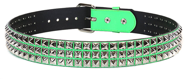 BT104P-GREEN  3 ROW PYRAMID STUDDED  BELT