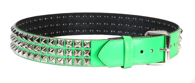 BT104P-GREEN  3 ROW PYRAMID STUDDED  BELT
