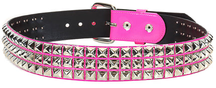 BT104P-HOT PINK 3 ROW PYRAMID STUDDED  BELT