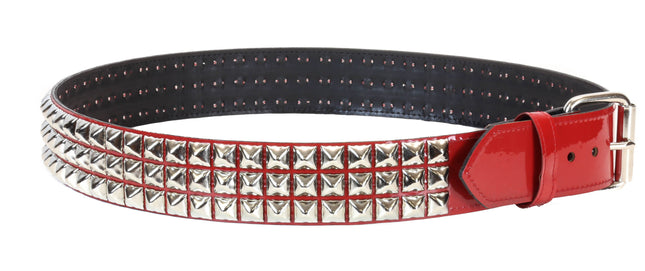 BT104P-RED PATENT RED 3 ROW PYRAMID STUDDED  BELT