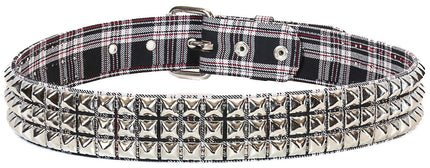 BT104PD-BLK PLAID 3 ROW PYRAMID STUDDED  BELT