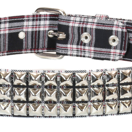 BT104PD-BLK PLAID 3 ROW PYRAMID STUDDED  BELT