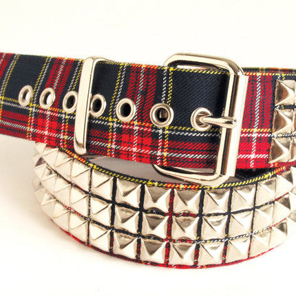 BT104 PLAID BLUE 3ROW STUDDED
