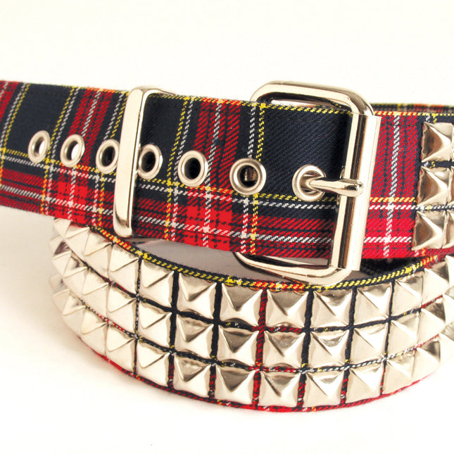 BT104 PLAID BLUE 3ROW STUDDED
