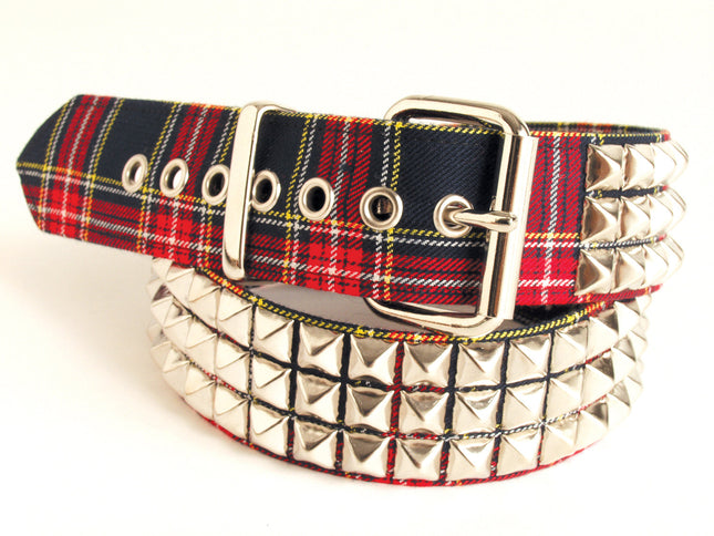 BT104 PLAID BLUE 3ROW STUDDED