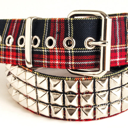 BT104PD-BLU  PLAID 3 ROW PYRAMID STUDDED  BELT
