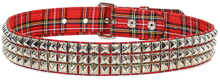 BT104PD-RED  PLAID 3 ROW PYRAMID STUDDED  BELT