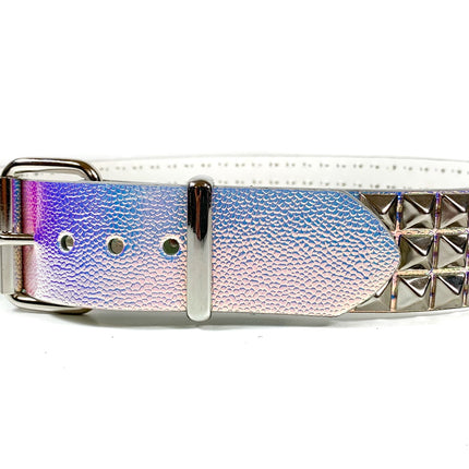 BT104RN-PBL PEBBLED RAINBOW 3 ROW PYRAMID STUDDED  BELT