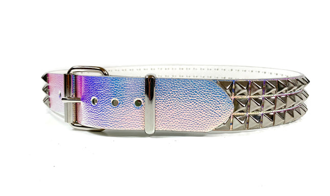 BT104RN-PBL PEBBLED RAINBOW 3 ROW PYRAMID STUDDED  BELT