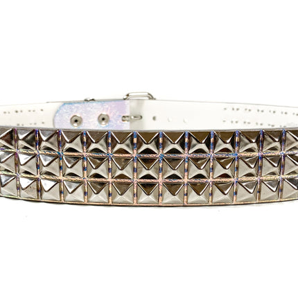 BT104RN-PBL PEBBLED RAINBOW 3 ROW PYRAMID STUDDED  BELT