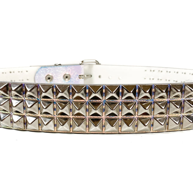 BT104RN-PBL PEBBLED RAINBOW 3 ROW PYRAMID STUDDED  BELT