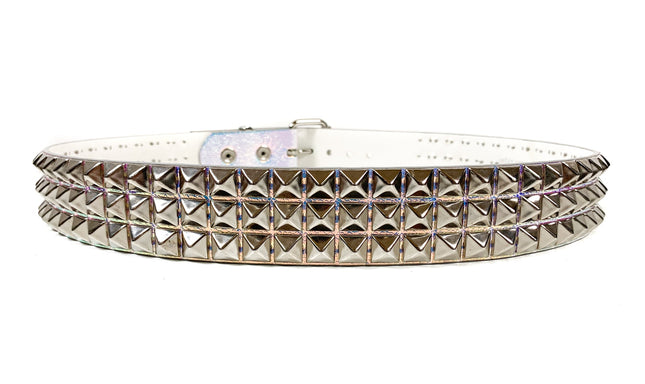 BT104RN-PBL PEBBLED RAINBOW 3 ROW PYRAMID STUDDED  BELT