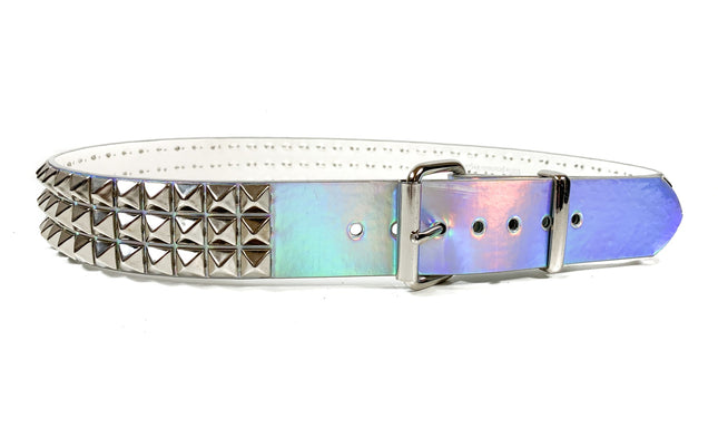 BT104RN-SIL  SILVER RAINBOW 3 ROW PYRAMID STUDDED  BELT