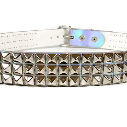 BT104RN-SIL  SILVER RAINBOW 3 ROW PYRAMID STUDDED  BELT