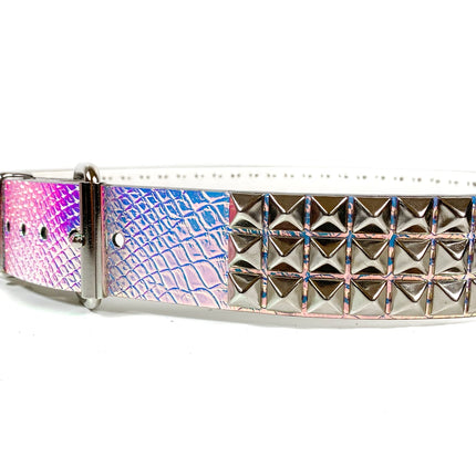 BT104RN-SNK SNAKE RAINBOW 3 ROW PYRAMID STUDDED  BELT