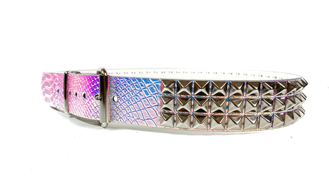 BT104RN-SNK SNAKE RAINBOW 3 ROW PYRAMID STUDDED  BELT