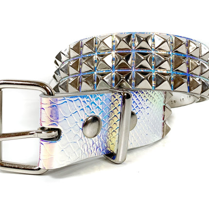 BT104RN-SNK SNAKE RAINBOW 3 ROW PYRAMID STUDDED  BELT