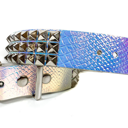 BT104RN-SNK SNAKE RAINBOW 3 ROW PYRAMID STUDDED  BELT
