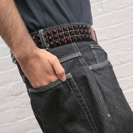 BT104SNK-RED-BS  RED SNAKE 3 ROW BLACK PYRAMID STUD BELT