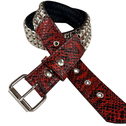 BT104SNK-RED SNAKE 3 ROW PYRAMID STUD BELT