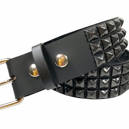 BT104US-BS  USA TANNERY THREE ROW BLACK PYRAMID BELT