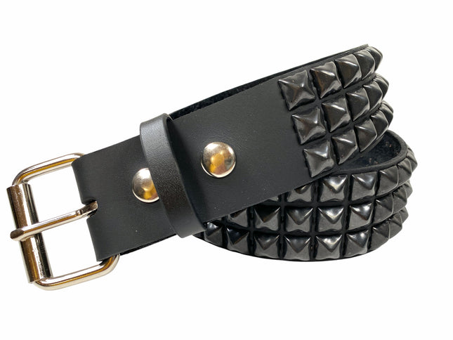 BT104US-BS  USA TANNERY THREE ROW BLACK PYRAMID BELT