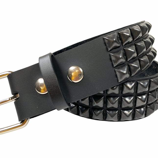 BT104US-BS  USA TANNERY THREE ROW BLACK PYRAMID BELT