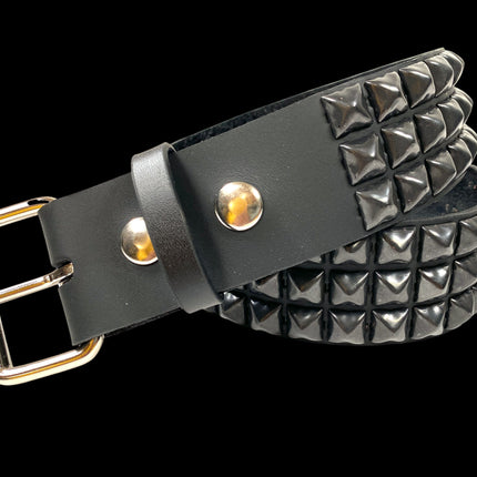 BT104US-BS  USA TANNERY THREE ROW BLACK PYRAMID BELT