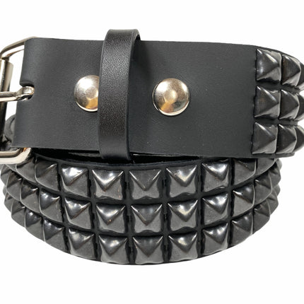 BT104US-BS  USA TANNERY THREE ROW BLACK PYRAMID BELT