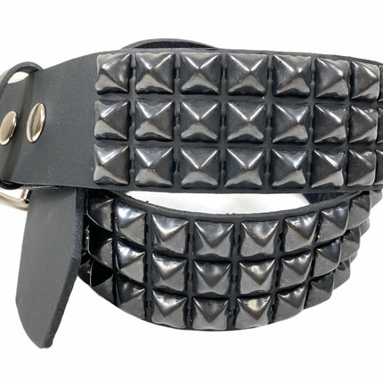 BT104US-BS  USA TANNERY THREE ROW BLACK PYRAMID BELT