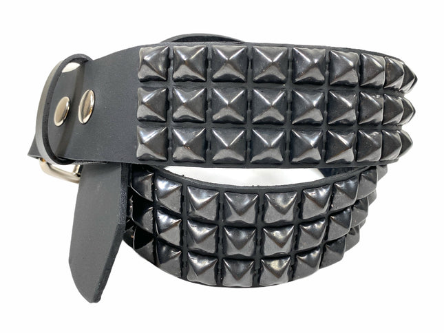 BT104US-BS  USA TANNERY THREE ROW BLACK PYRAMID BELT