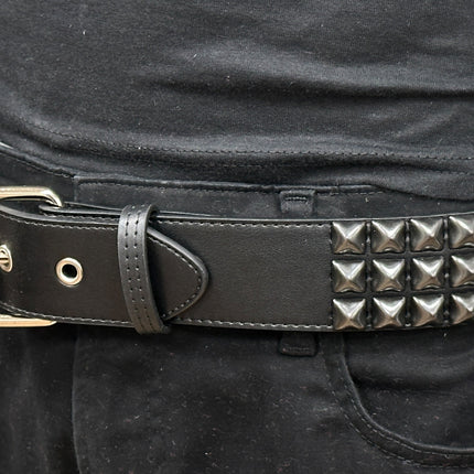 BT104VG-BS  PREMIUM VEGAN LEATHER 3 ROW BLACK STUDDED BELT USA MADE