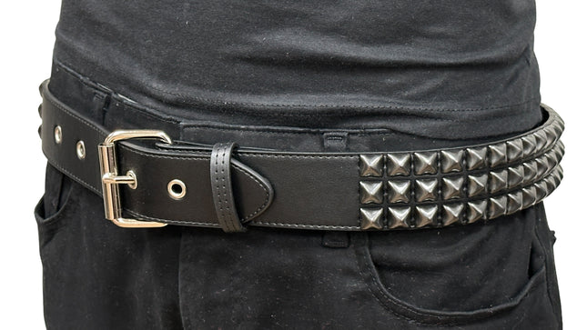 BT104VG-BS  PREMIUM VEGAN LEATHER 3 ROW BLACK STUDDED BELT USA MADE