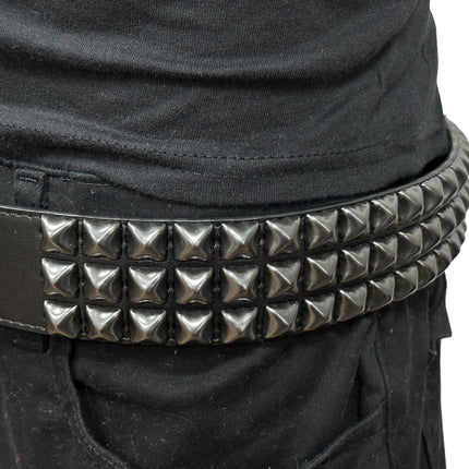 BT104VG-BS  PREMIUM VEGAN LEATHER 3 ROW BLACK STUDDED BELT USA MADE
