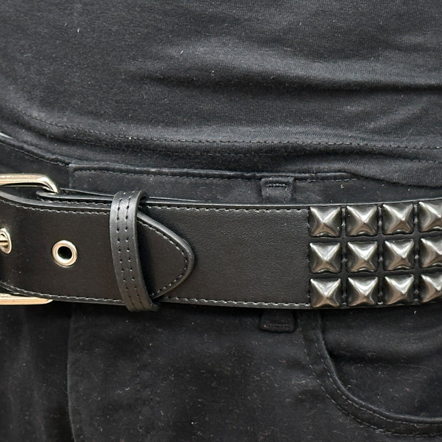 BT104VG-BS  PREMIUM VEGAN LEATHER 3 ROW BLACK STUDDED BELT USA MADE