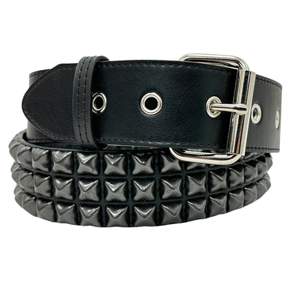BT104VG-BS  PREMIUM VEGAN LEATHER 3 ROW BLACK STUDDED BELT USA MADE