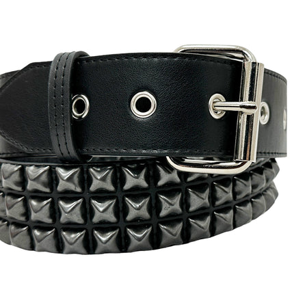 BT104VG-BS  PREMIUM VEGAN LEATHER 3 ROW BLACK STUDDED BELT USA MADE