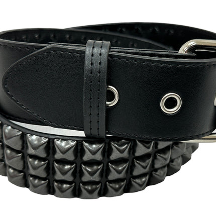 BT104VG-BS  PREMIUM VEGAN LEATHER 3 ROW BLACK STUDDED BELT USA MADE