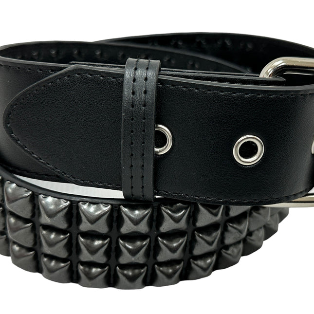 BT104VG-BS  PREMIUM VEGAN LEATHER 3 ROW BLACK STUDDED BELT USA MADE
