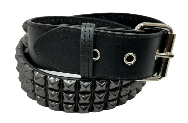 BT104VG-BS  PREMIUM VEGAN LEATHER 3 ROW BLACK STUDDED BELT USA MADE