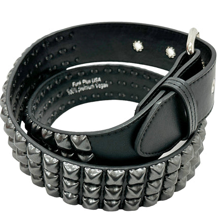 BT104VG-BS  PREMIUM VEGAN LEATHER 3 ROW BLACK STUDDED BELT USA MADE