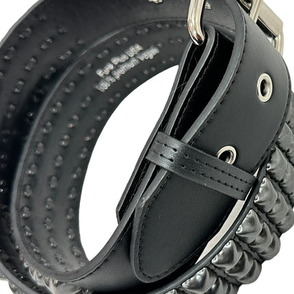 BT104VG-BS  PREMIUM VEGAN LEATHER 3 ROW BLACK STUDDED BELT USA MADE