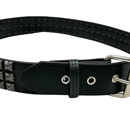 BT104VG-BS  PREMIUM VEGAN LEATHER 3 ROW BLACK STUDDED BELT USA MADE